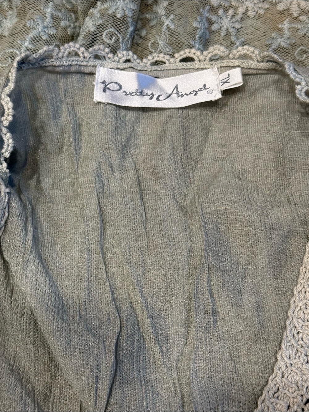 Pretty Angel Linen Sage Green Crochet Lace Peplum Blouse XL Boho Fairycore Top - Picture 6 of 7